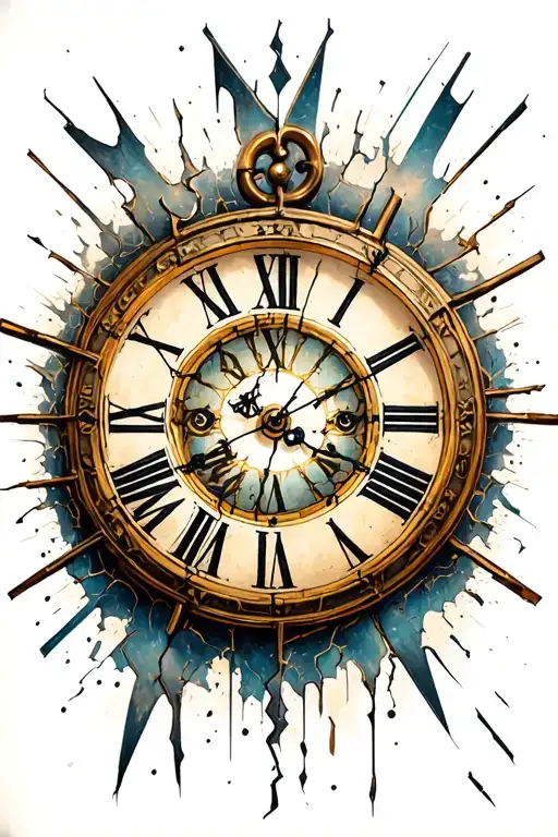 broken clock face, Roman numeral tattoo design idea