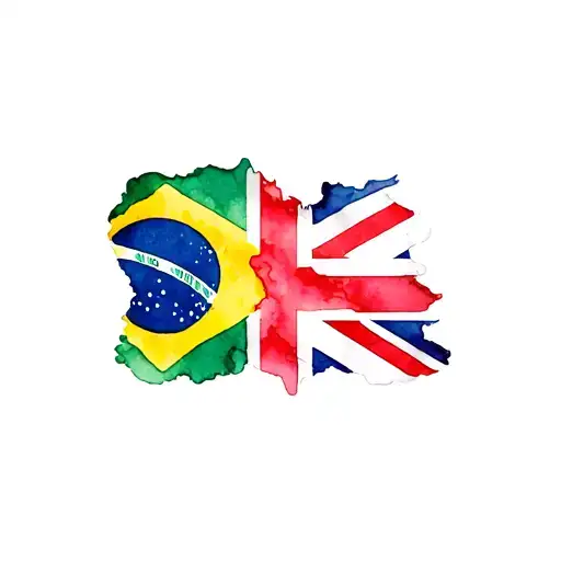 british and brazilian flag intertwined tattoo design idea