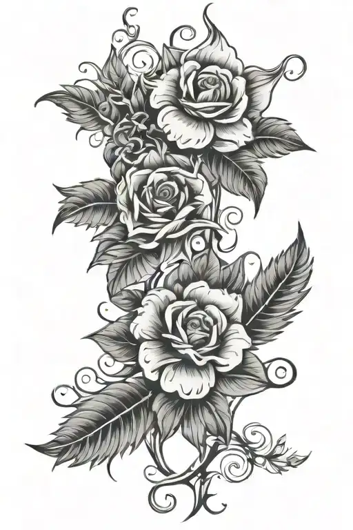 ornamental flowers intertwined and leaves growing tattoo design idea