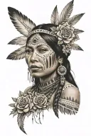 Mexican native American woman with flowers tattoo design idea