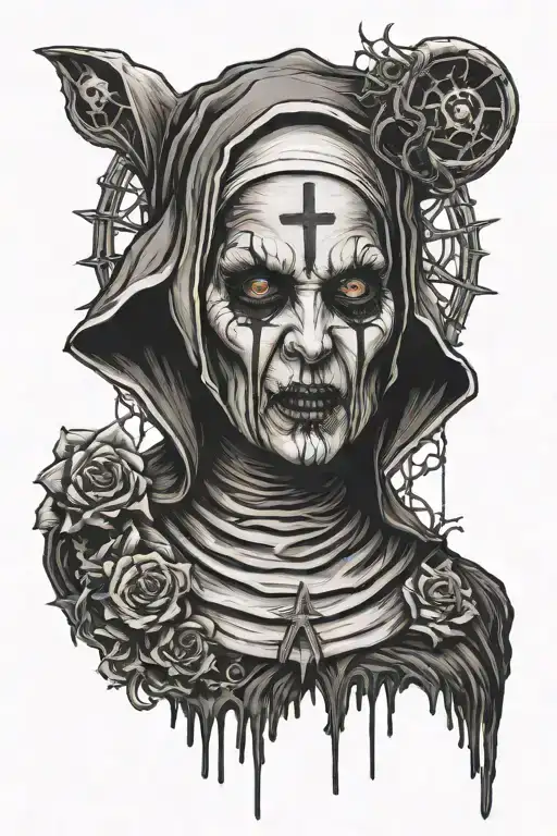 Spooky evil nun tattoo design idea