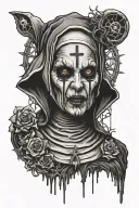 Spooky evil nun tattoo design idea