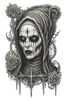 Spooky evil nun tattoo design idea