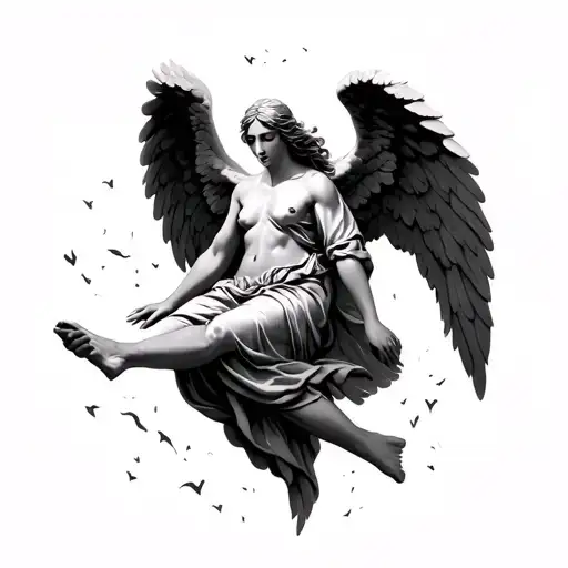 angel falling from the sky and trials and tribulations tattoo design idea