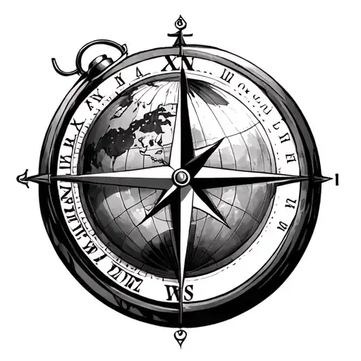 compass and globe and a clockface tattoo design idea