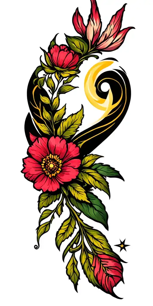 twinkling blackout accented with small traditional flash floral  tattoo design idea