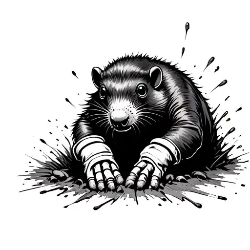 a mole coming out of a hole in the ground wearing goalkeeper gloves  tattoo design idea