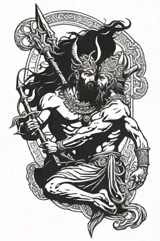 Indian Mythology Shiva and Greek poseidon holding the trident tattoo design idea
