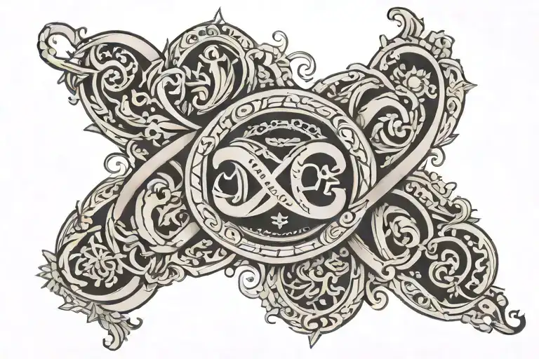 Infinite symbol made with text António Mariana Francisca tattoo design idea