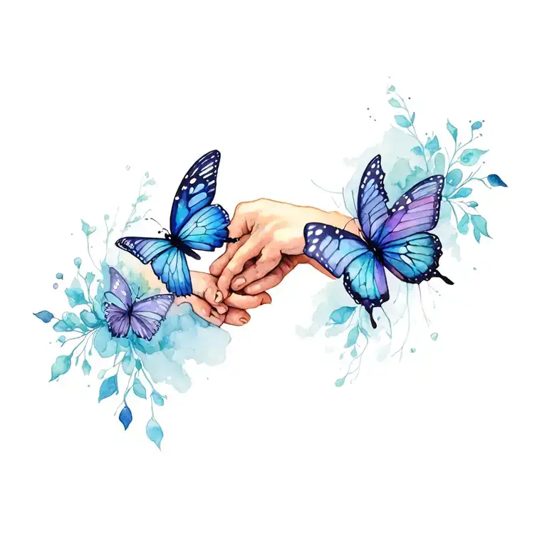 holding hands and butterflies intertwined within tattoo design idea