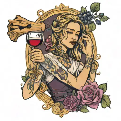 palo santo broken wine glass and woman tattoo design idea