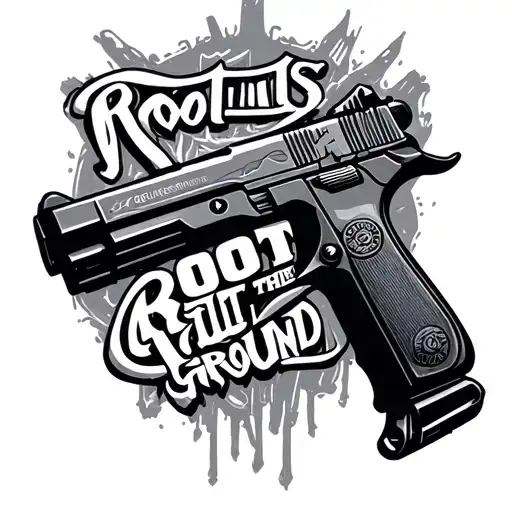 az block words, roots out the ground, draco gun tattoo design idea