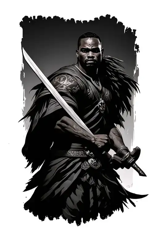 African male warrior wielding a sword tattoo design idea