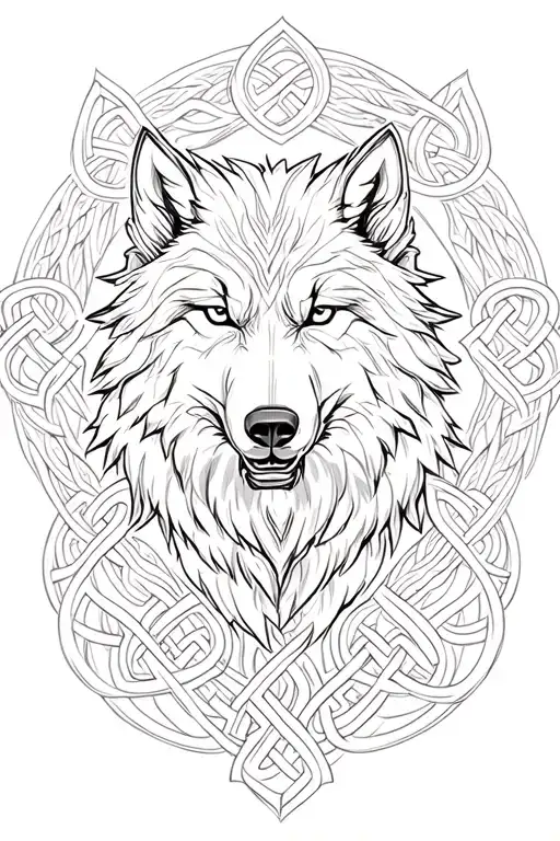 nordic fenrir wolf in celtic knotstyle surrounded with celtic knot tattoo design idea