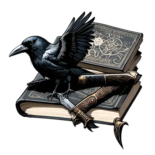 combine books, haunting adeline and ravenhood. raven. knives tattoo design idea