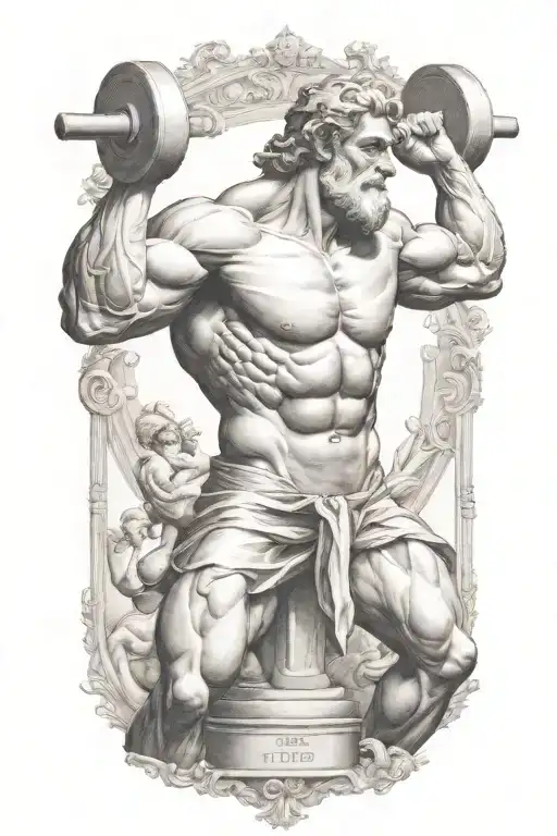 Atlas greek god lifting weights representing the different tattoo design idea