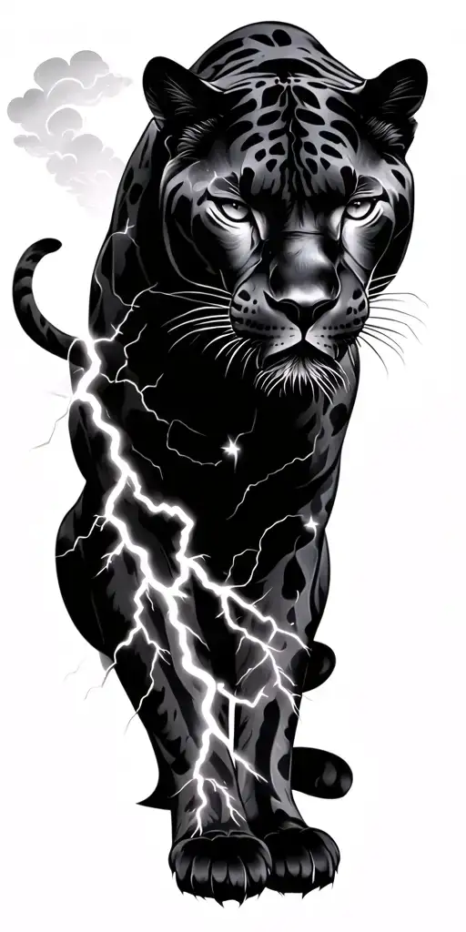 Panther, storm clouds lightning sunset tattoo design idea