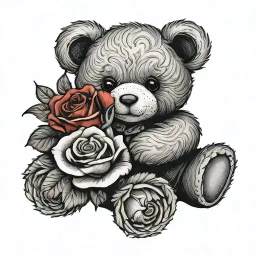 Teddy Bear  holding a rose tattoo design idea
