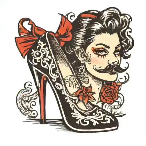 black mustache and stiletto heels tattoo design idea