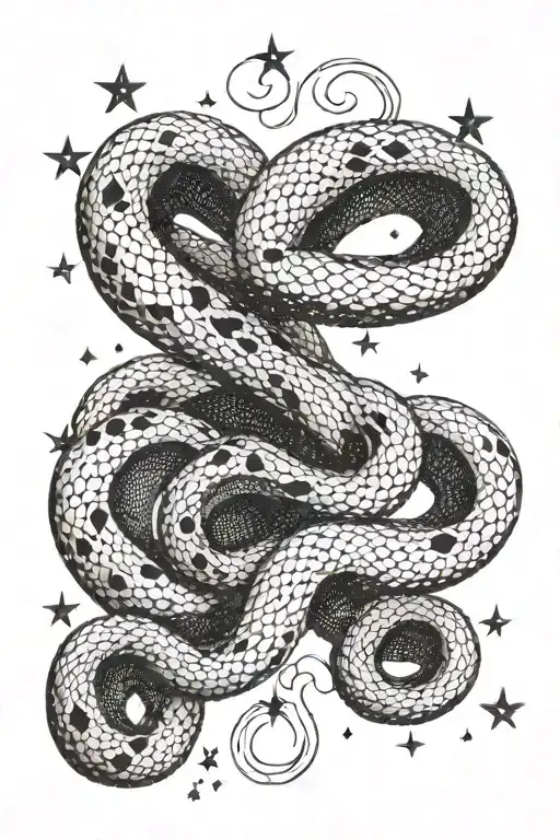 dotwork stars forming a snake slithering tattoo design idea