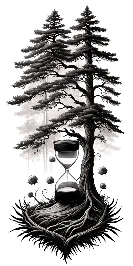 Pine forest tree of life wrap around and family tree and hour glass mother with 2  tattoo design idea