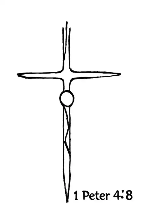 cross of 3 nails with semicolon and the words 1 Peter 4:8 tattoo design idea