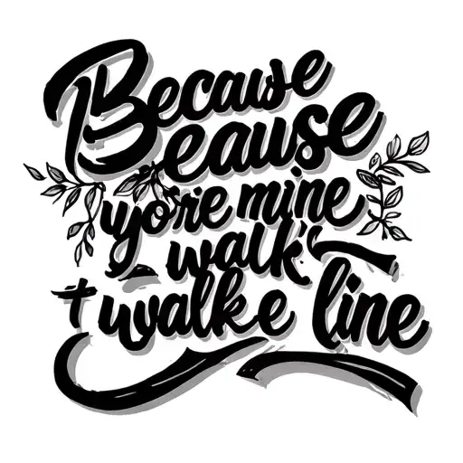 i want a quote " Because youre mine i walk the line' in a really cursive script, fineline  tattoo design idea