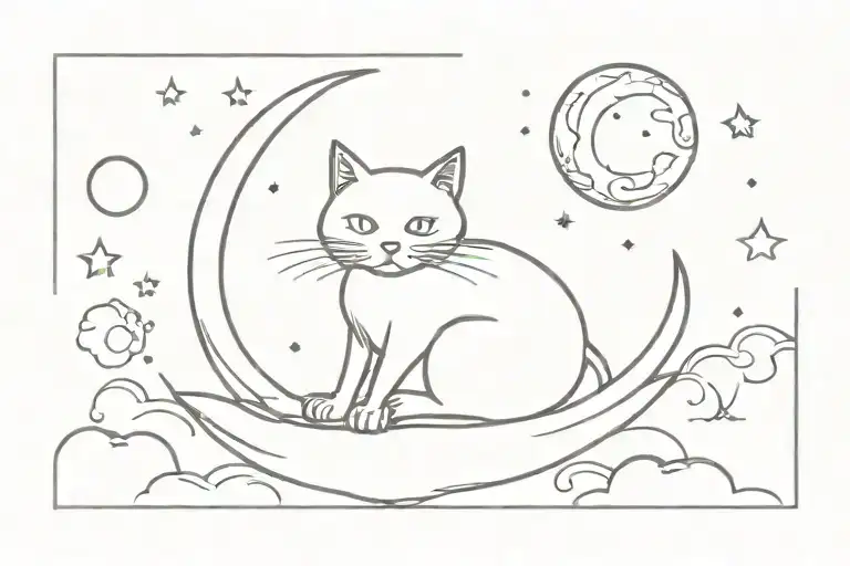  **Cat in the Moon**: A cat sitting on the moon or among the stars, creating an atmosphere of magic and mystery. sketch  tattoo design idea