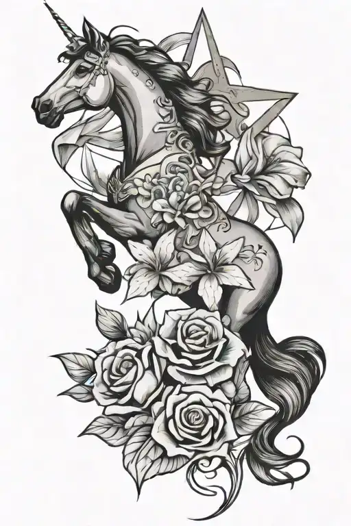horse, carnation, paper crane, sobriety symbol incorporated tattoo design idea