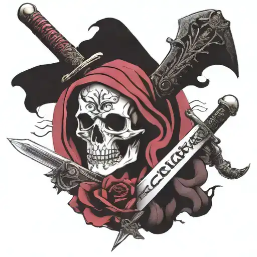 skull with a sword through it  with fuck cancer phrase written tattoo design idea