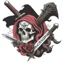 skull with a sword through it  with fuck cancer phrase written tattoo design idea
