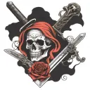 skull with a sword through it  with fuck cancer phrase written tattoo design idea