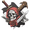 skull with a sword through it  with fuck cancer phrase written tattoo design idea