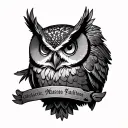 cool owl with nice gravestone engraved with name tattoo design idea