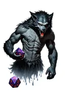 Werewolf holding D20 dice tattoo design idea