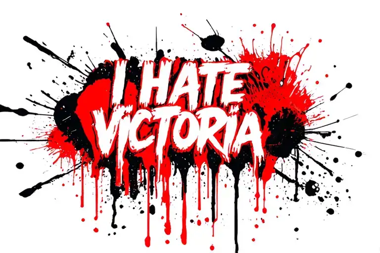 "I HATE VICTORIA 🤬" writing tattoo design idea