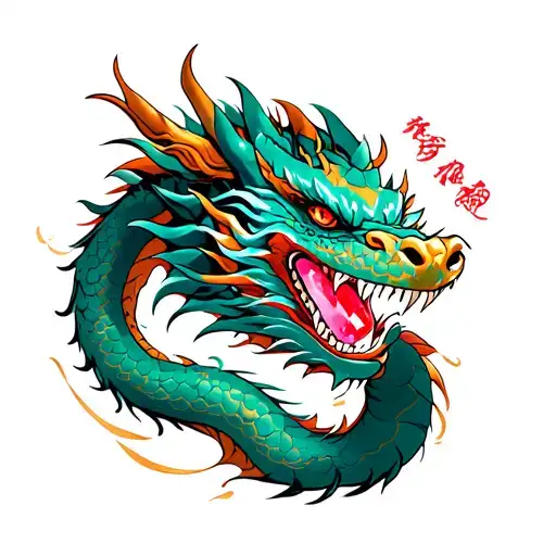 Japanese dragon with a ruby in the mouth surrounded tattoo design idea