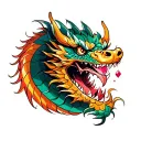 Japanese dragon with a ruby in the mouth surrounded tattoo design idea