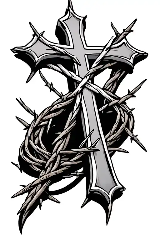 cross with barbed wire masculine tattoo and fancy tattoo design idea