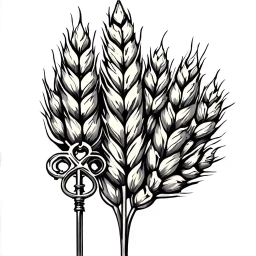 wheat,key,hermit tattoo design idea