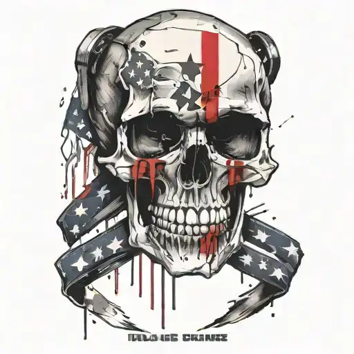 skull with us flag waving typography no fucks given   tattoo design idea