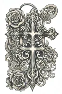 chrome heart cross surrounded tattoo design idea