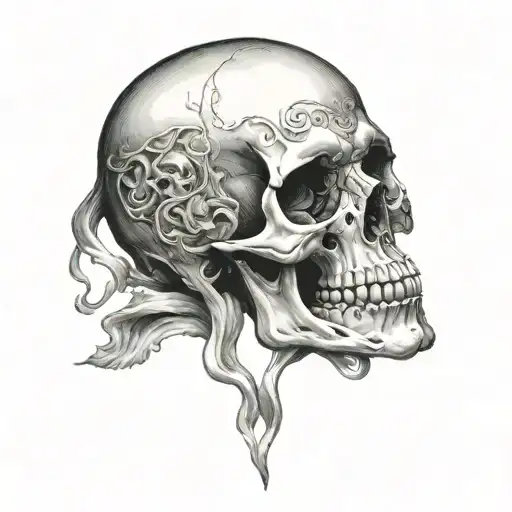 Skull, black art, realistic, souls tattoo design idea