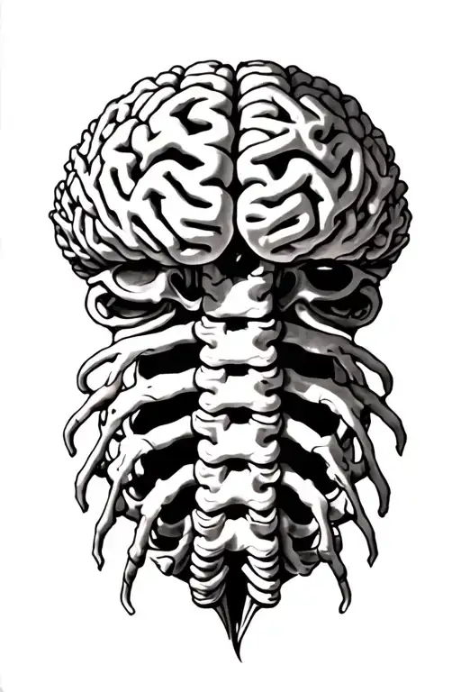 Brain connected to spine tattoo design idea