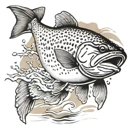brown trout jumping tattoo design idea