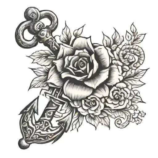 honor of grandfather, navy anchor, Alan, floral tattoo design idea