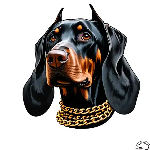 3 headed Doberman with gold chain wrapped tattoo design idea