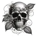 gothic skull enveloped by vines and nature tattoo design idea