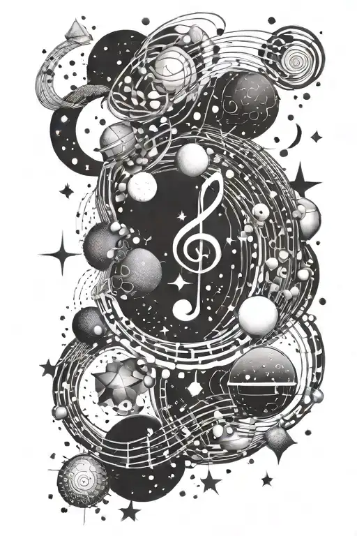 A celestial design featuring stars and planets arranged like musical notes tattoo design idea