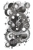 A celestial design featuring stars and planets arranged like musical notes tattoo design idea